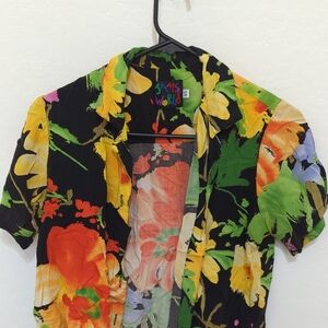 Jams World Floral Crop Top - Black, Yellow, Orange, Green